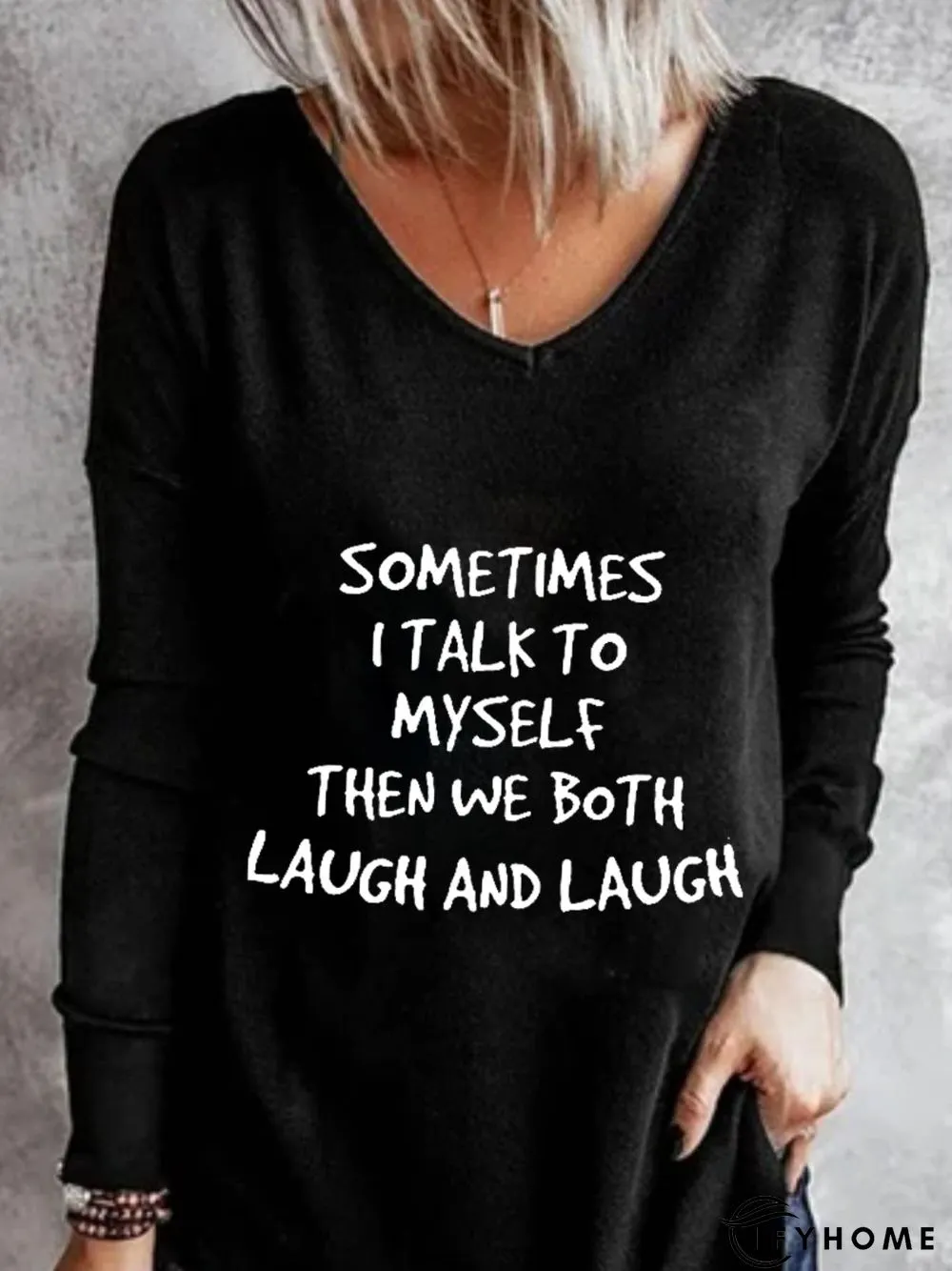 Casual Long Sleeve V Neck Printed Top Tunic T-Shirt | IFYHOME