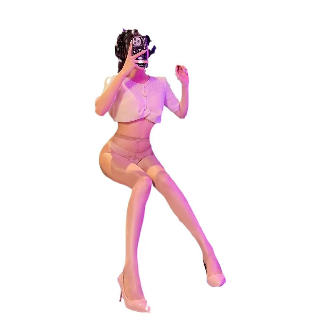 Churchf Tiffie Oil Socks Bright Steel Stockings Leg Artifact Reflective Ultra-Thin Anti-Stuck Stockings Women Black Meat Oil Socks