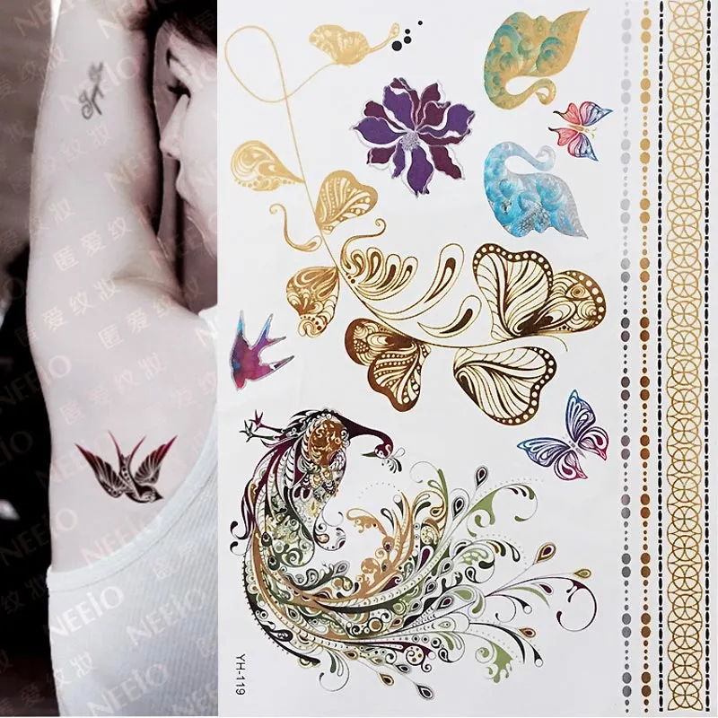 1pcs Tattoo Sticker Gold Foil Long-Lasting Temporary Temporary Tattoos for Girls