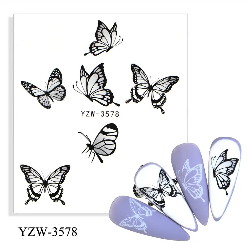 1pc Holographic Blue Nail Stickers Pink Colorful Butterfly Art Sticker With Adhesive DIY Extension Flowers Rose Nail Decoration-Nail Inspo