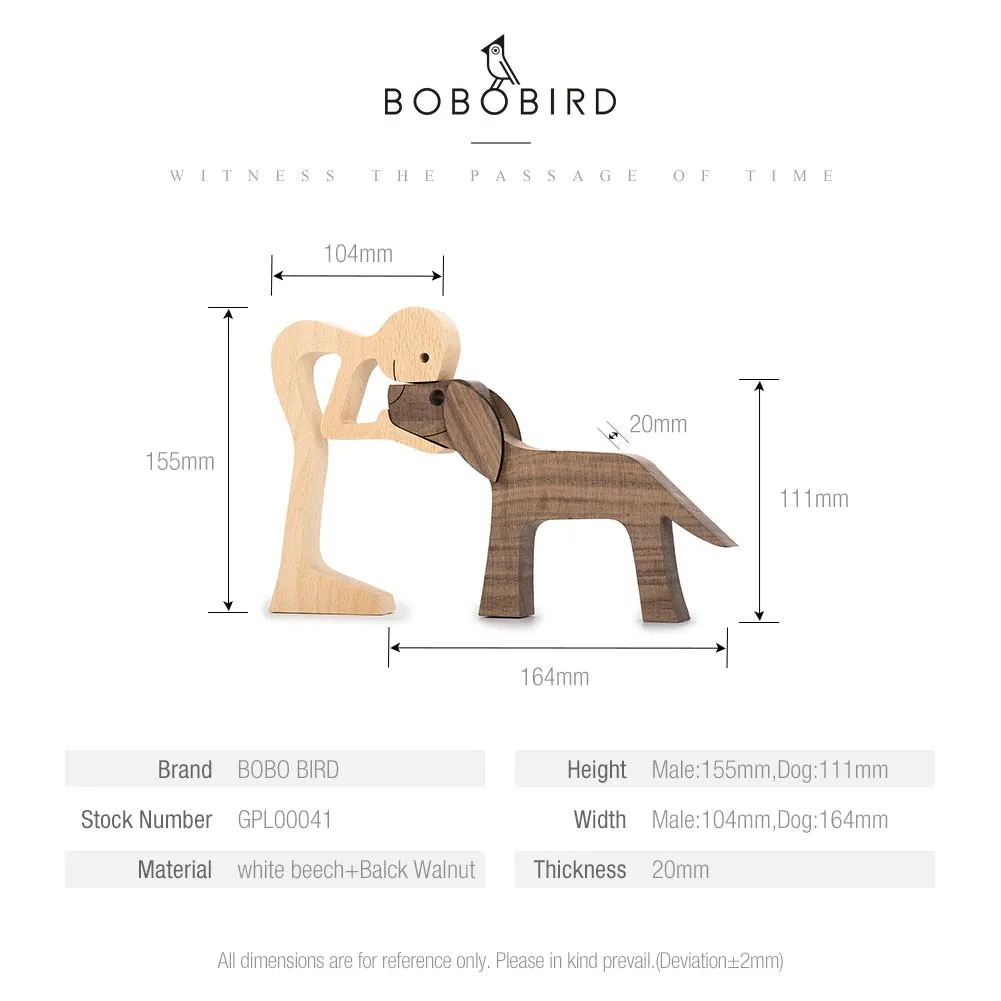 Puppy Family Wood Dog Carving Ornament Christmas Decoration Home Decor Figurine Desktop Table Sculptures For Dog Pet Lover Gifts