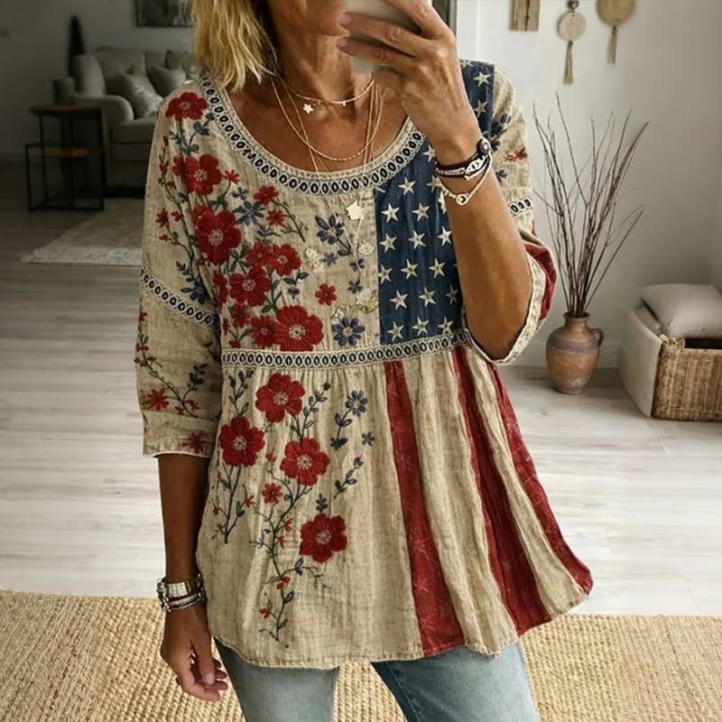Comstylish Women's Casual Retro Cotton-linen Top