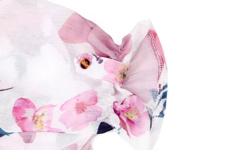 Butterfly Print Button Short Sleeve Chiffon Shirt