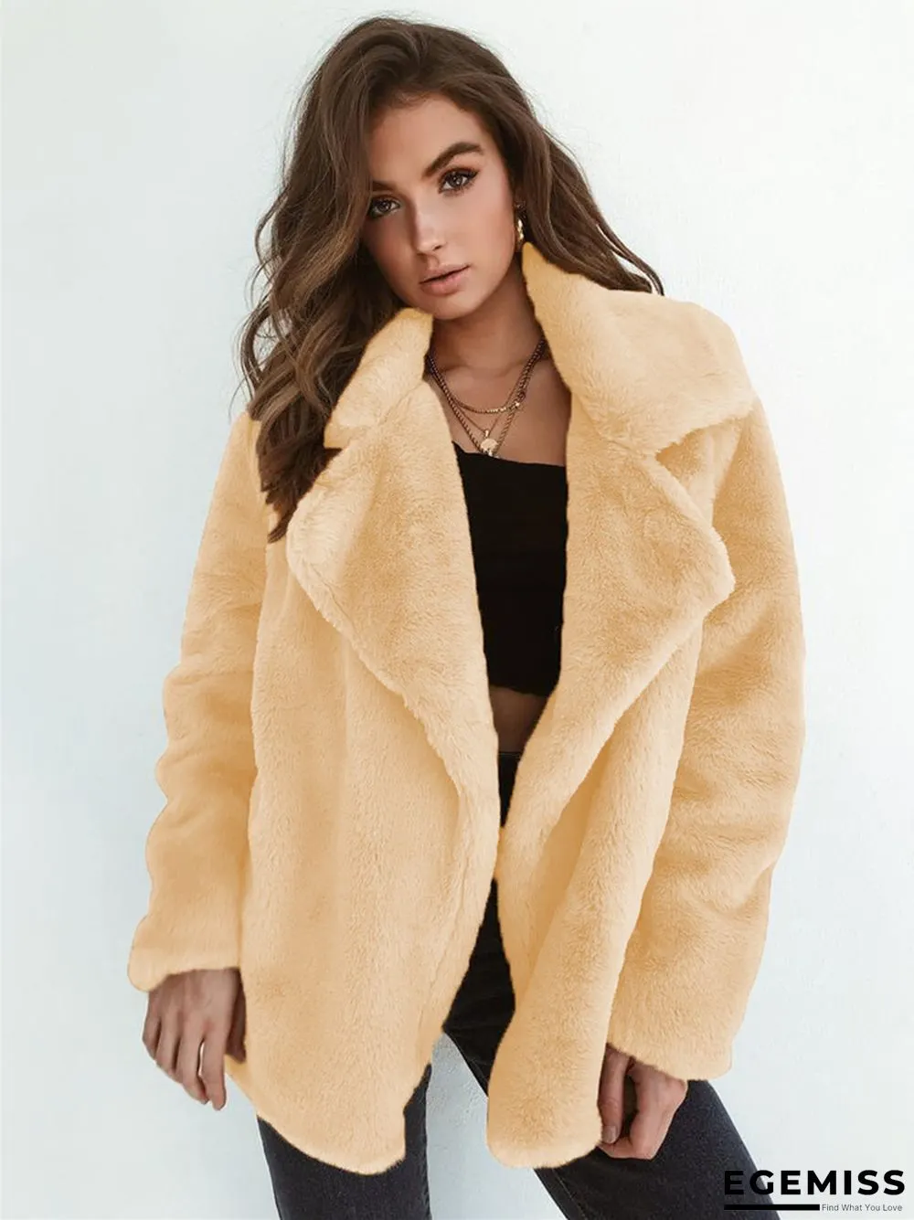 Fashion Solid Color Sexy Plush Lapel Coat | EGEMISS