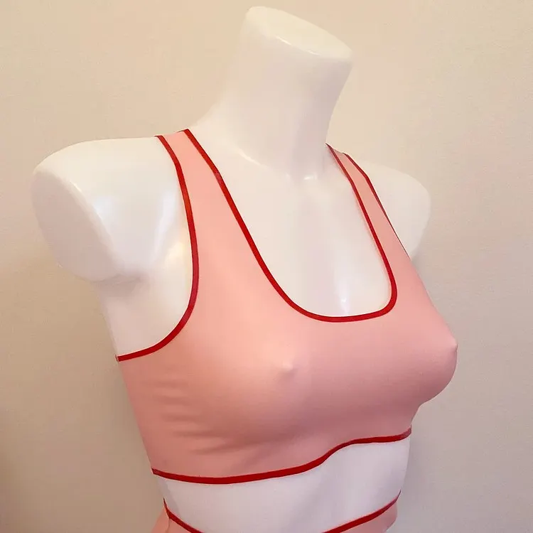 Women Latex Bra Pink Racer Back Bralette