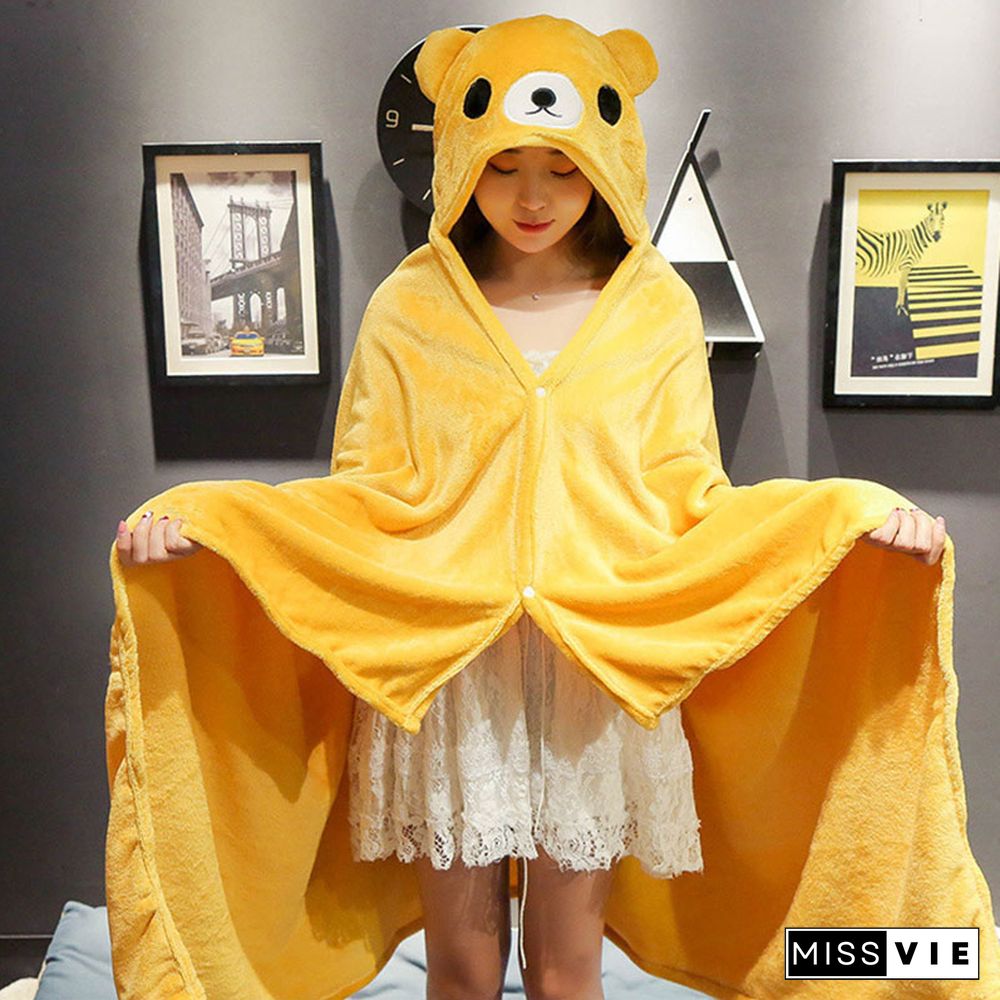 Cartoon Animals Print Plush Wearable Hooded Blanket