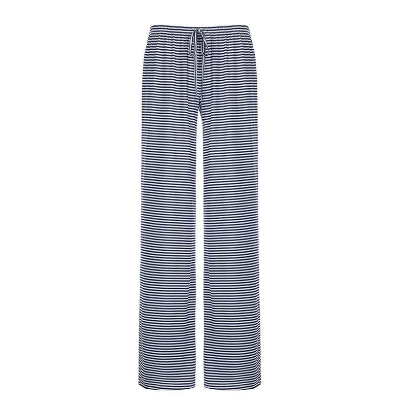 Nigikala Nigikala Wind Stripe Knitting Bump Color Casual Pants Female Low Waist Loose Straight Tube Contracted Base Trousers