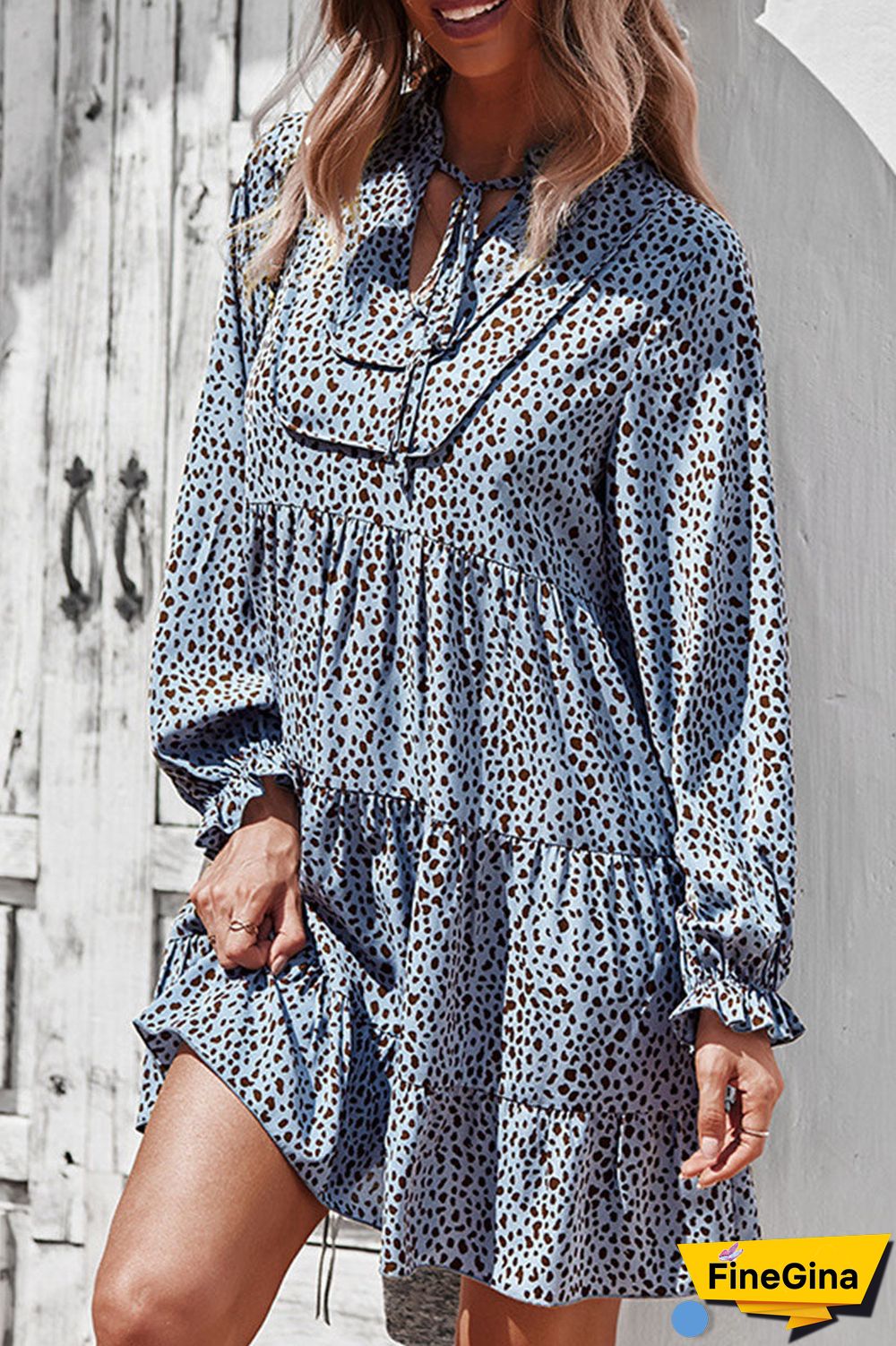 Fashion Street Print Split Joint V Neck A Line Dresses