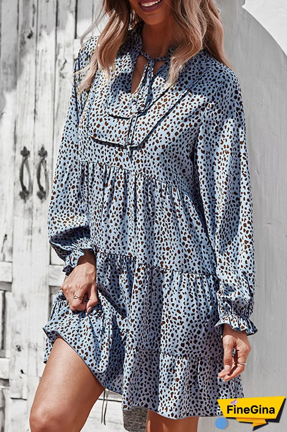 Fashion Street Print Split Joint V Neck A Line Dresses