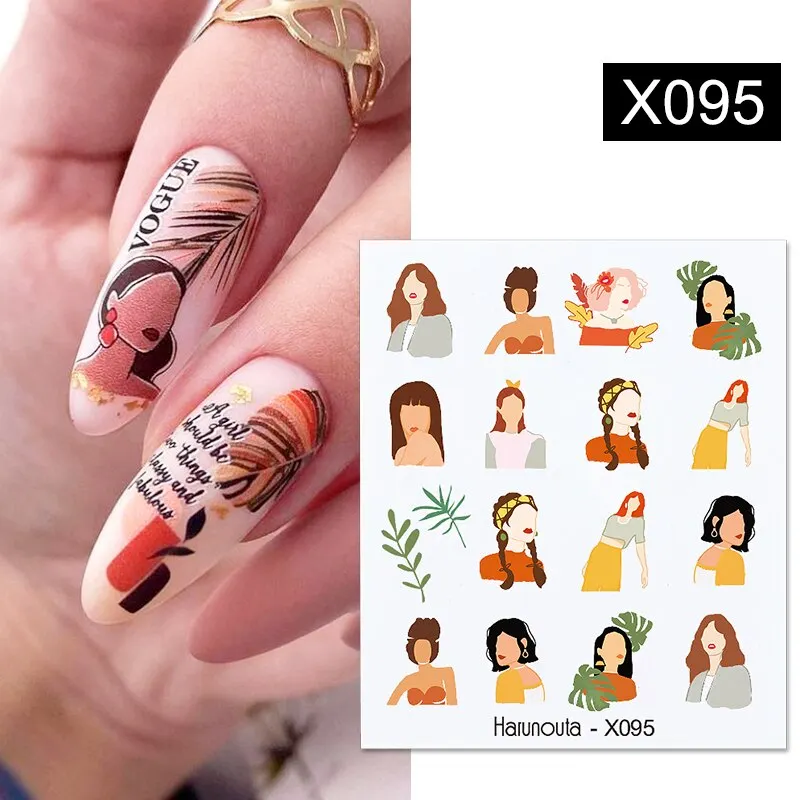 Harunouta Black Brush Color Block Nail Water Decals Valentine Geometric Lines Manicures Charms Sliders Nail Art Decoration Tips