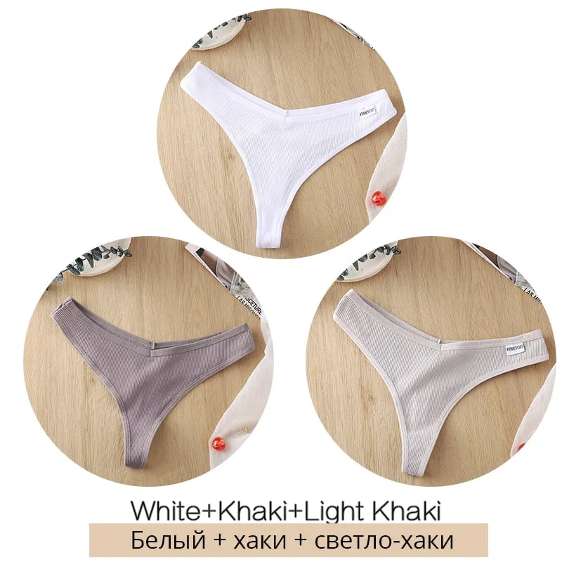 FINETOO 3Pcs/set Cotton Thongs Women Fruit Embroidery G-string Panties M-XL Low Waist T-back Underpants Ladies Underwear Panty