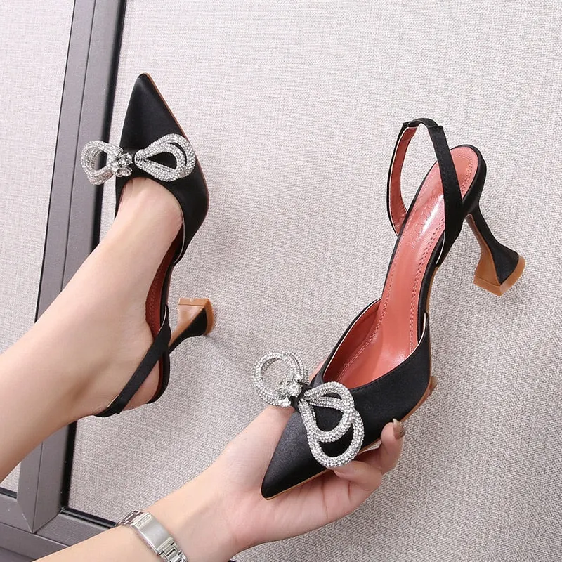 Pointed High Heels 2021 New Early Spring Women's Bow Rhinestone Women's Toe Cap Sandals