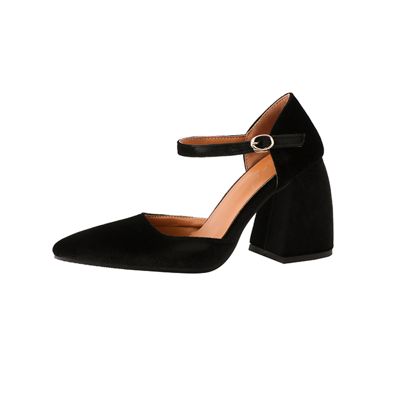 GOOSHOE Float High Thick Heel Side Cutout Women's Sandals Pointed Toe Shallow Ankle Buckle High Heel