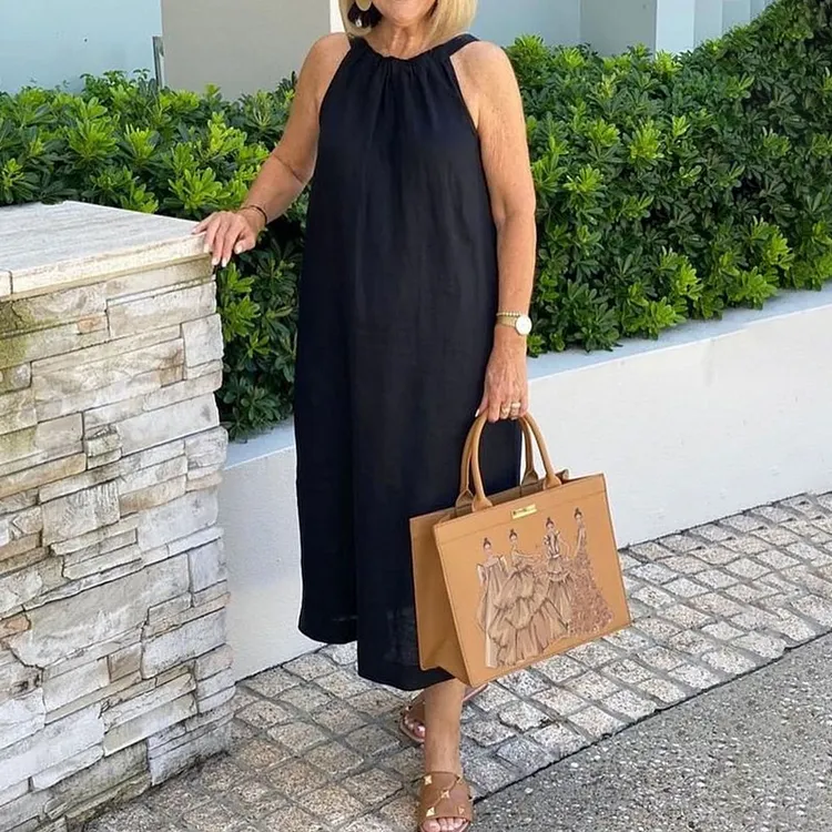 Casual Fashion Sleeveless Solid Midi Dress