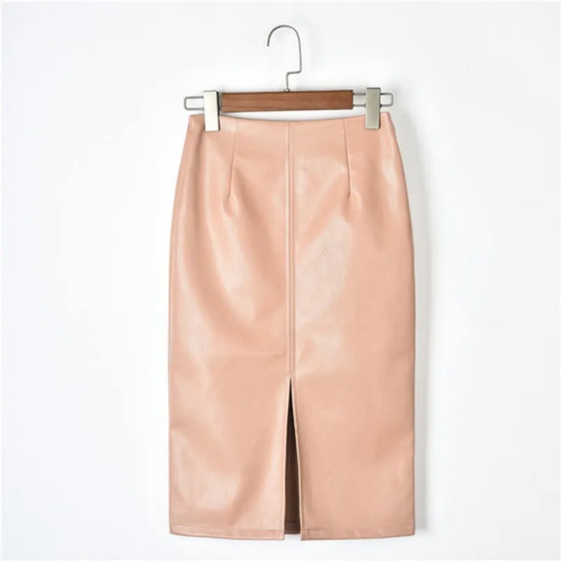2021 Winter Korean PU Leather Skirts Women High Waist Straight Midi Skirts Sexy Skirt Women Plus Size Solid Split Skirts 10091