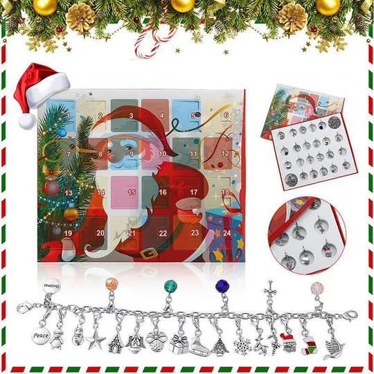 Calendrier De Compte &agrave; Rebours 24 jours Bricolage Perl&eacute; Bo&icirc;te Aveugle Cadeau De No&euml;l Bracelet