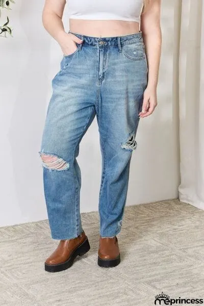 Judy Blue Full Size Distressed Raw Hem Straight Jeans
