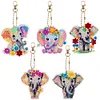 6Pcs Diamond Art Keyring Set Double Sided Cartoon Special Shaped (Elephant)
