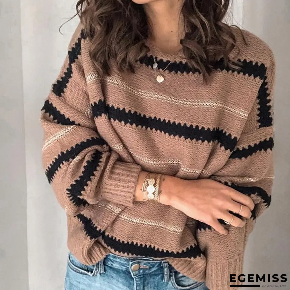 Fashion Loose Striped Crew Neck Sweater | EGEMISS