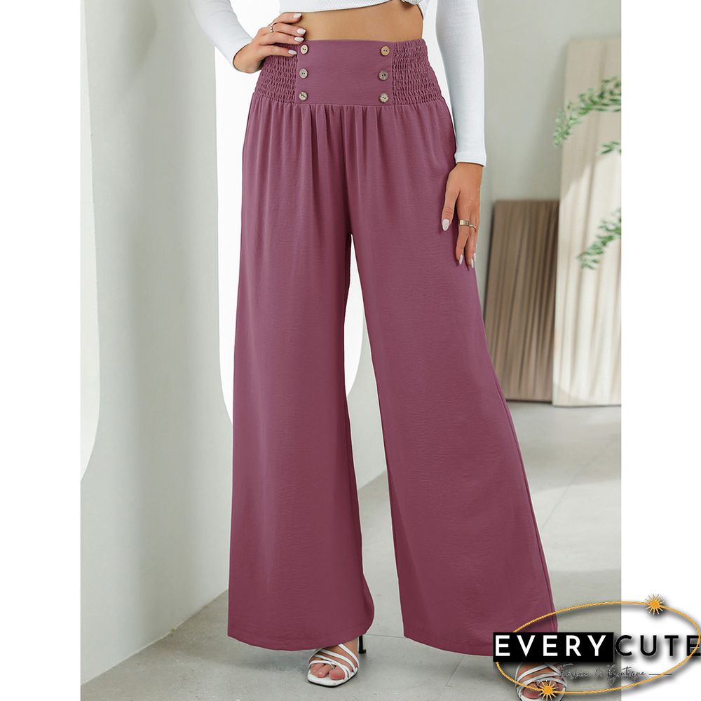 Purple Button Detail High Waist Wide Leg Pants