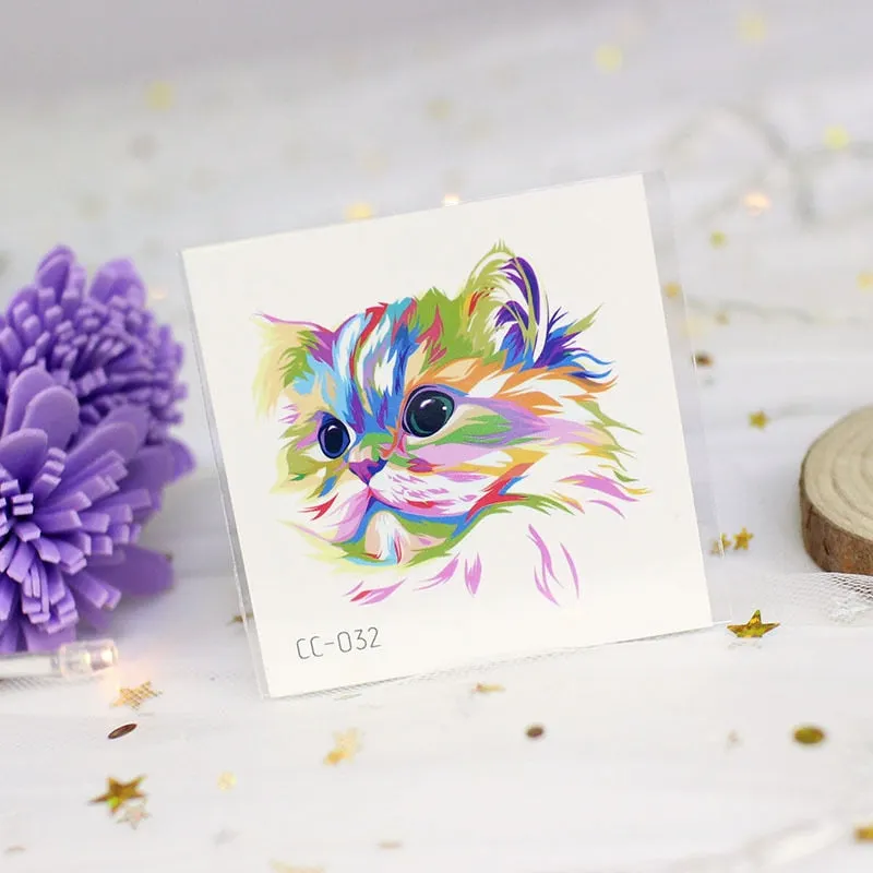 Cartoon Cat and Dog Face Stickers Tattoo Stickers Waterproof Girl/Child Cute Makeup Stickers Small Tattoo Pet Temporary Tattoos