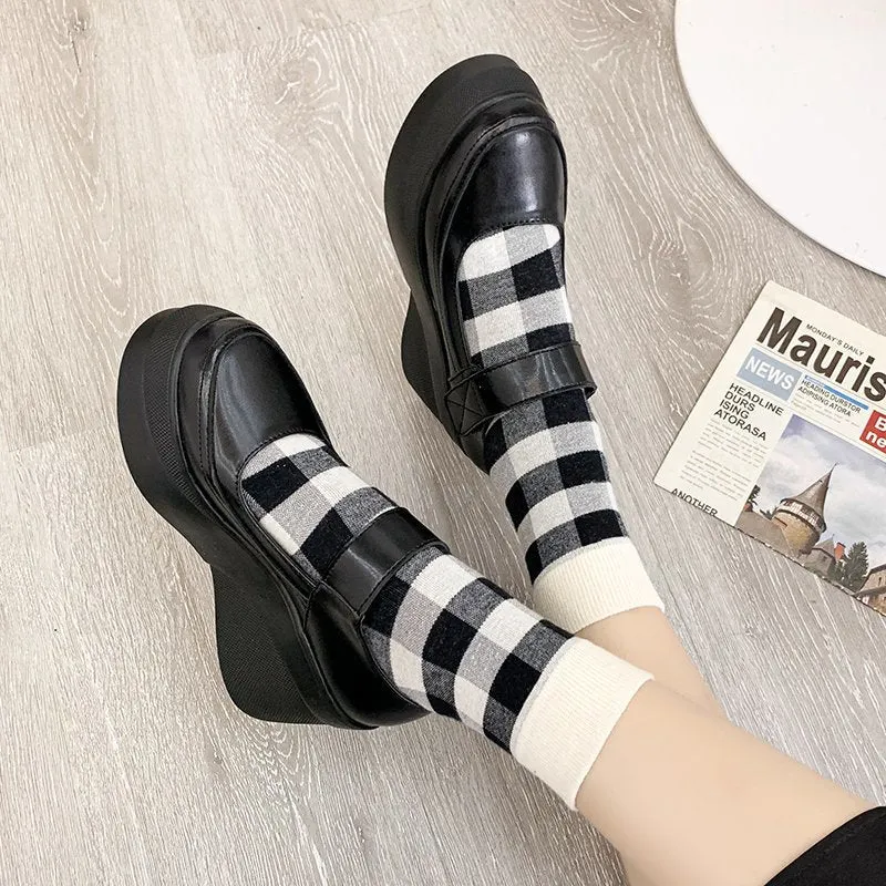 Round Toe Wedges Mary Jane Shoes Woman Spring 2022 High Heels Women's Platform Shoes Thick Sole PU Leather Pumps Black