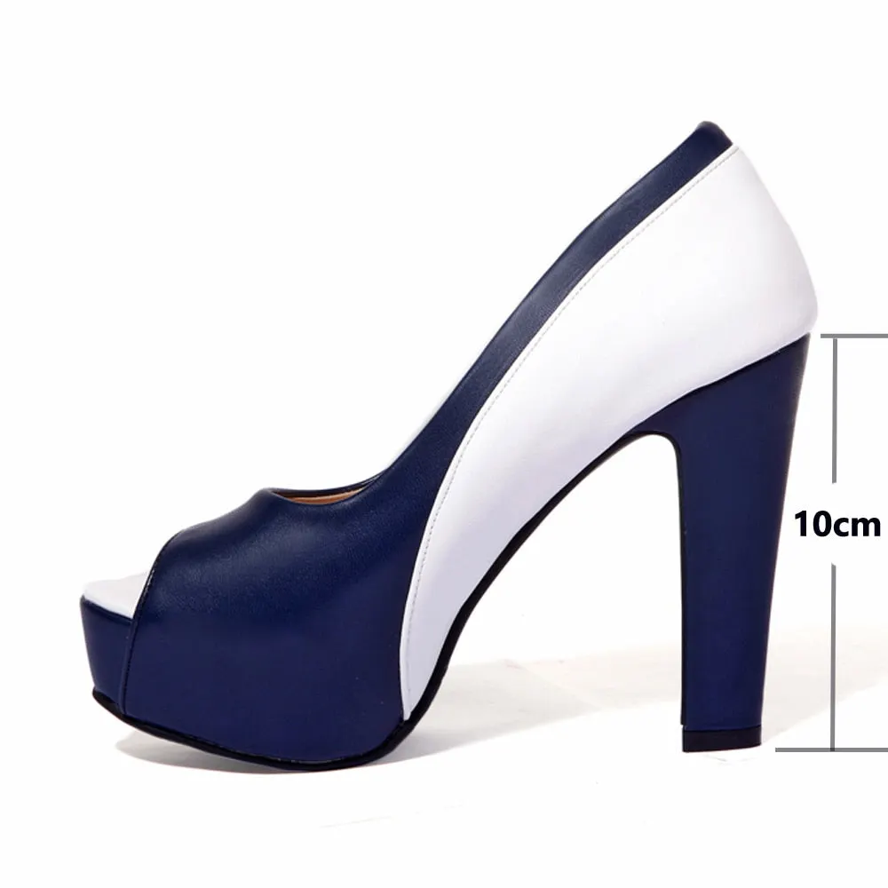 Meotina High Heels Shoes Women Platform Spike High Heel Office Lady Shoes Mixed Colors Peep Toe Pumps Spring Blue Big Size 33-45