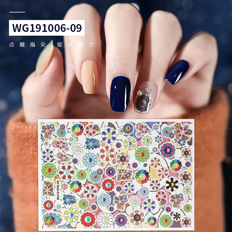 New Style Cartoon Nail Stickers Decals Neon Light Flamingo Teddy Bear Pattern Self Adhesive Nail Art DIY Manicure Decorations-Nail Inspo