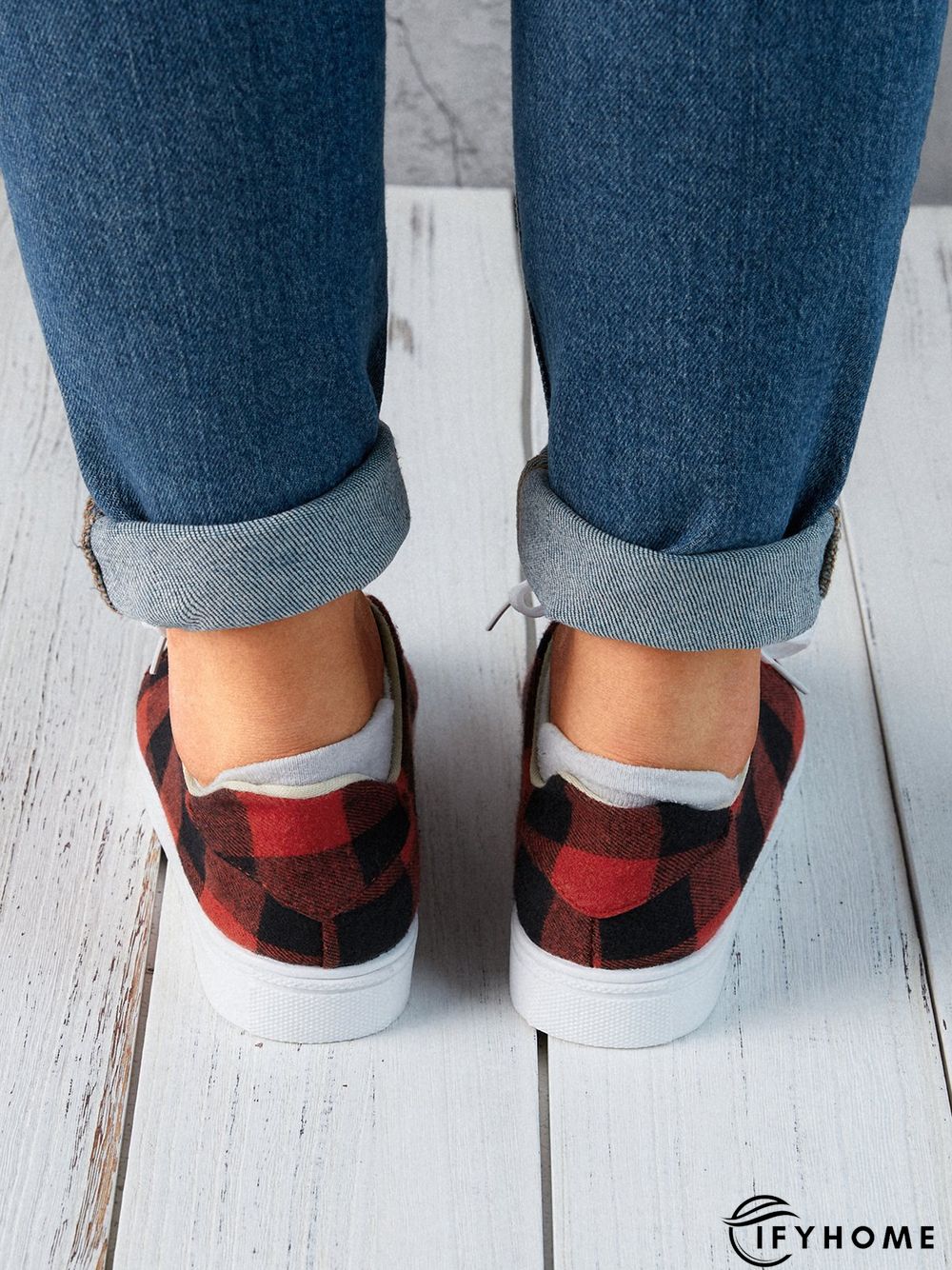 Christmas Red Plaid Black And White Plaid Leopard Casual Flat Shoes | IFYHOME