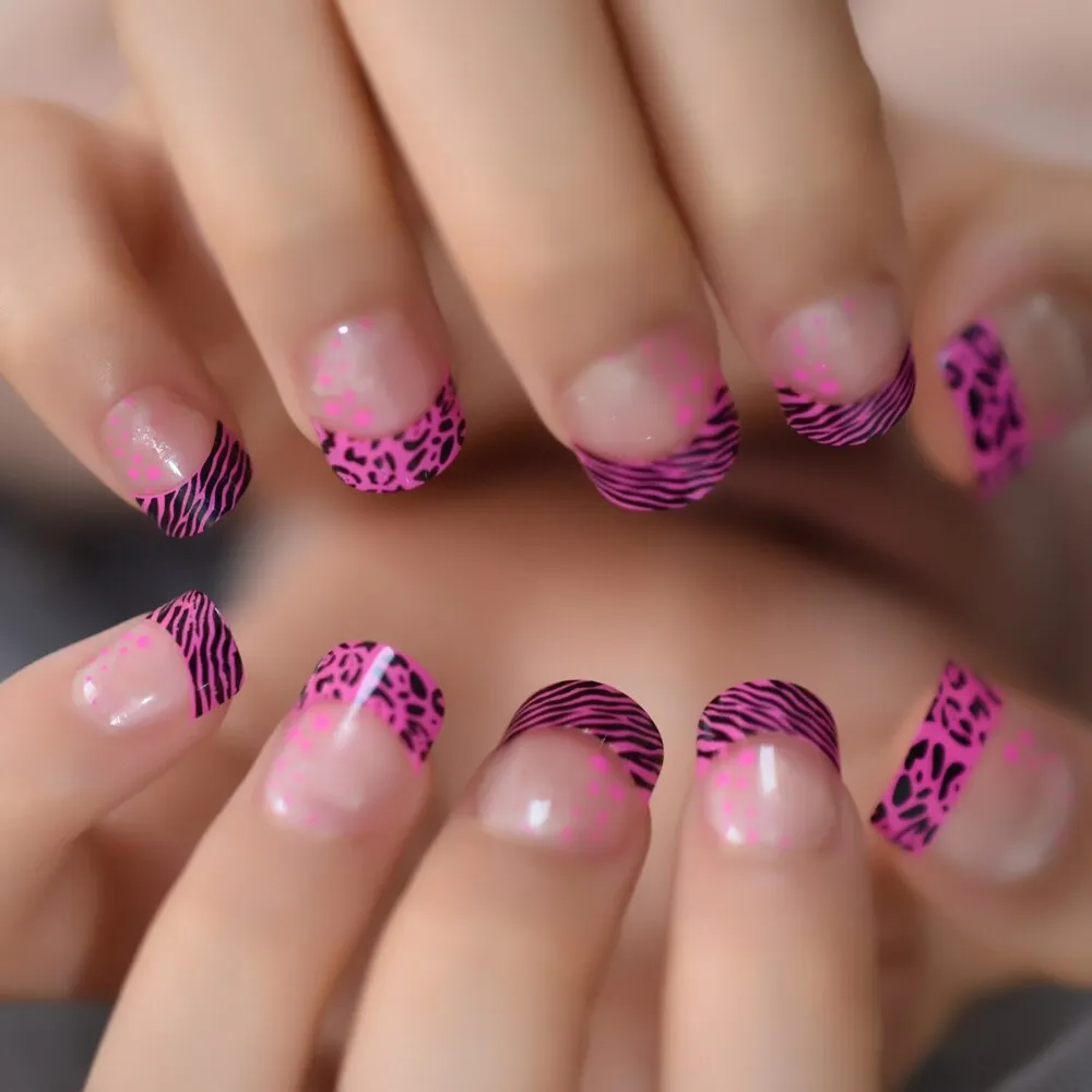 Glitter Nails Tips With Design Charms Leopard Wild Supplies For Professionals Press On Nails Coffin Extra Long EchiQ Nails Set-Nail Inspo
