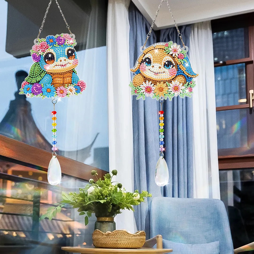2Pcs Turtle DIY Double-Sided Diamond Painting Hanging Kits Diamond Painting Suncatcher Craft Kit for Home Garden Wall Decor Gift