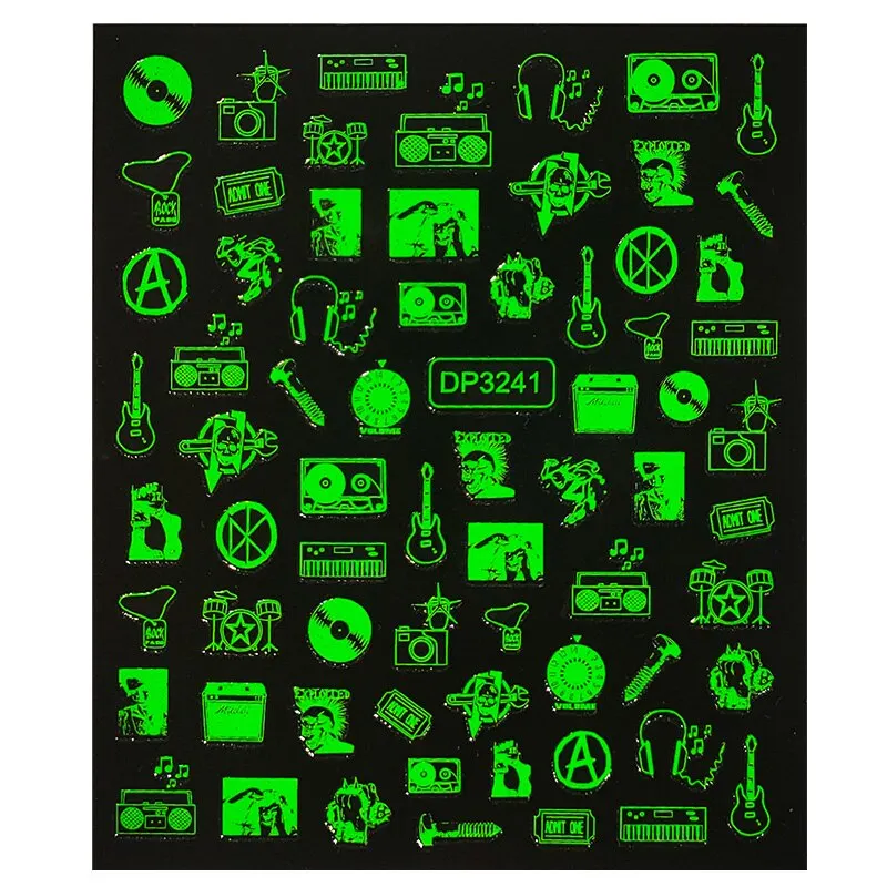 Fluorescence Halloween Skull Bone Nail Sticker Foils Musical Instrument Note Nail Art Sliders Manicures DIY Tips Decoration