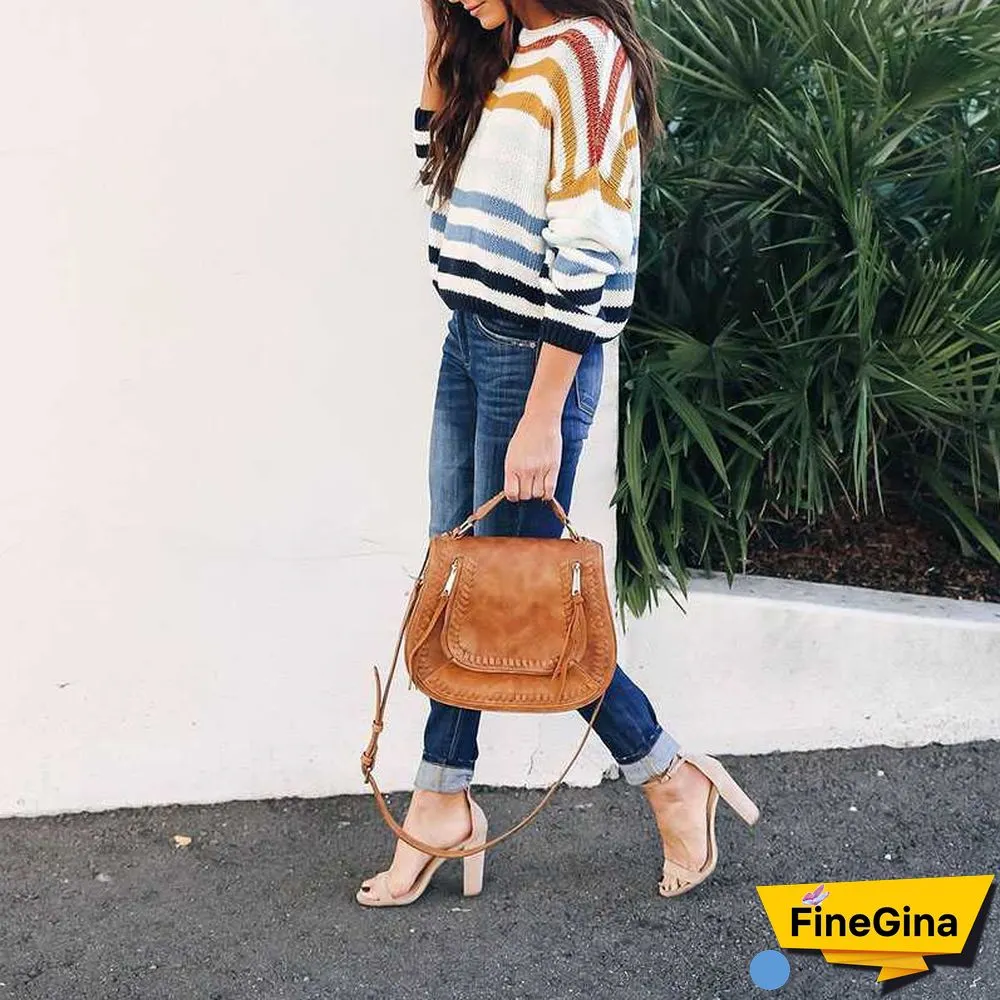 Blocked Colorful Stripes Cropped Turtleneck Sweater Long Sleeve