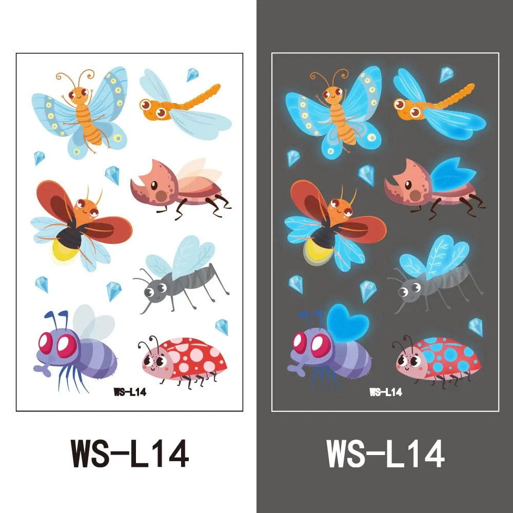 European and American children waterproof tattoo stickers cute dinosaur mermaid cartoon blue luminous temporary tattoo stickers