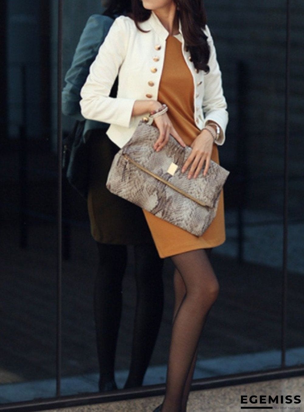 Ladylike Double Breasted Band Collar Blended Plain Blazer | EGEMISS