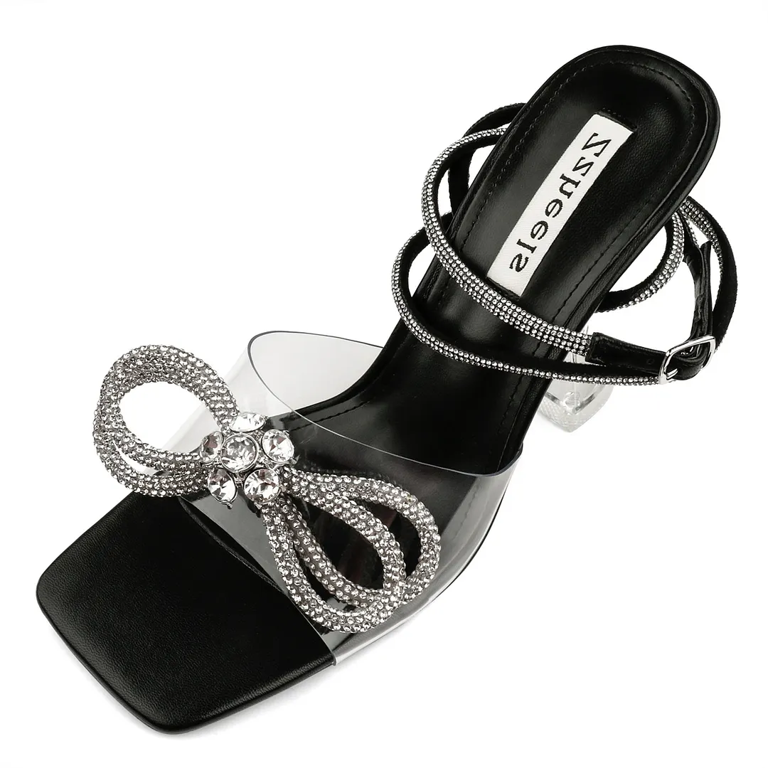 9.5cm/3.74 Double Bow Crystallized High Heels
