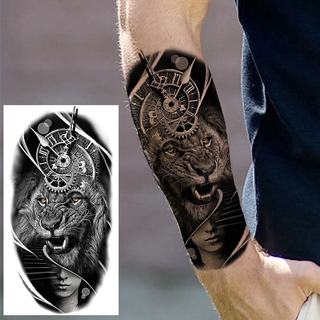Halloween Clown Joker Scary Temporary Tattoos For Men Women Realistic Scary Lion Waterproof Tattoo Forearm Tatoos Vampire