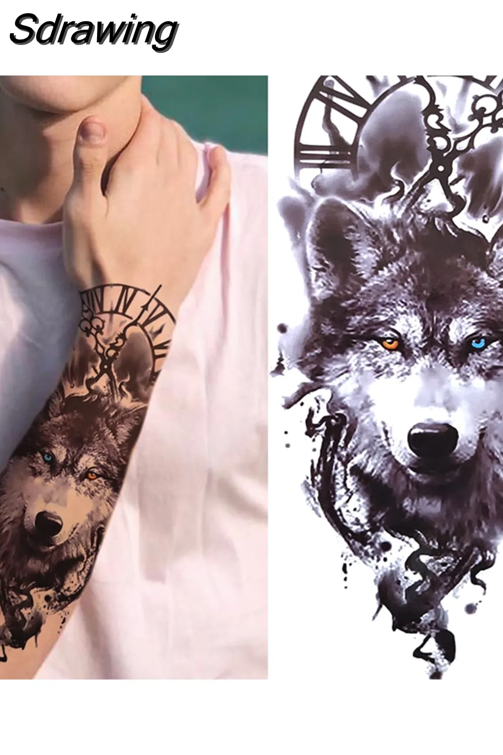 Sdrawing Arm Temporary Tattoos Sleeve For Men Women Realistic Fake Tatoos Warrior Lion Tiger Flower Tatoo Sticker Black Totem Maori 507-1