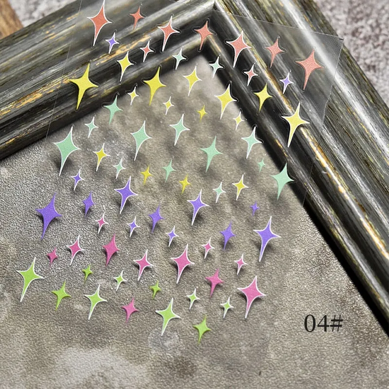 Nail Stickers 3D Nail Slider Stars Heart Decals Glitter Shiny Decoration DIY Transfer Adhesive Colorful Nail Art Tool Manicures