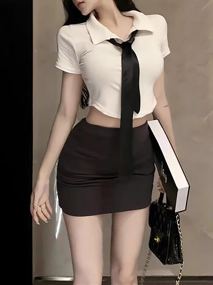 Churchf Ti's Night Vows To Lingerie With A White Shirt For A Hottie With A Long-Sleeved Sexy Shirt Half-Buttered Ass Skirt