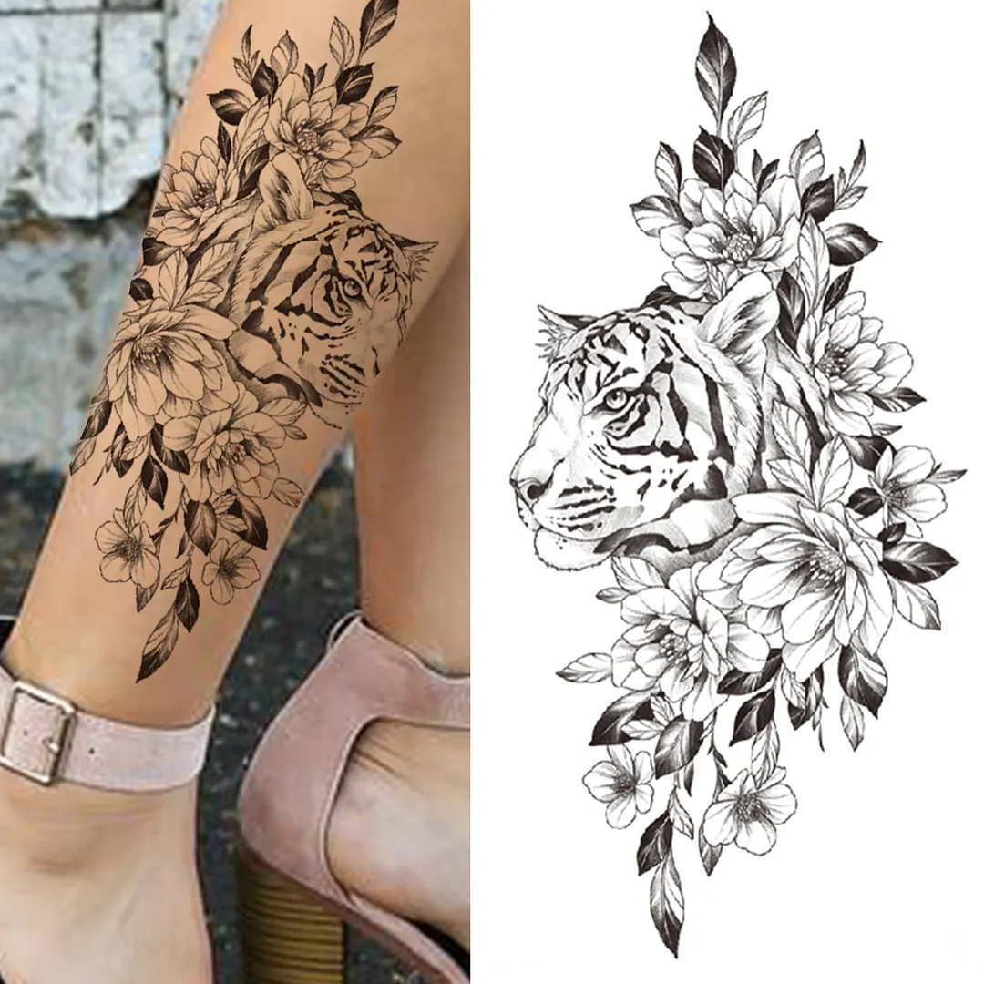 3D Snake Rose Temporary Tattoos For Women Girls Fake Flower Tattoo Sticker Black Death Eaters Dark Mark Mamba Snake Peony Tatoos 515-1