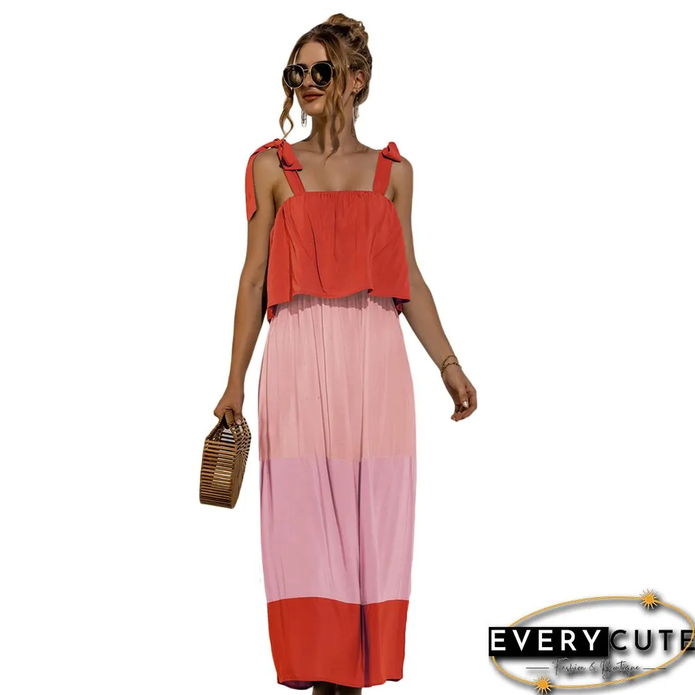 Orange Color Block Ruffle Top Maxi Dress