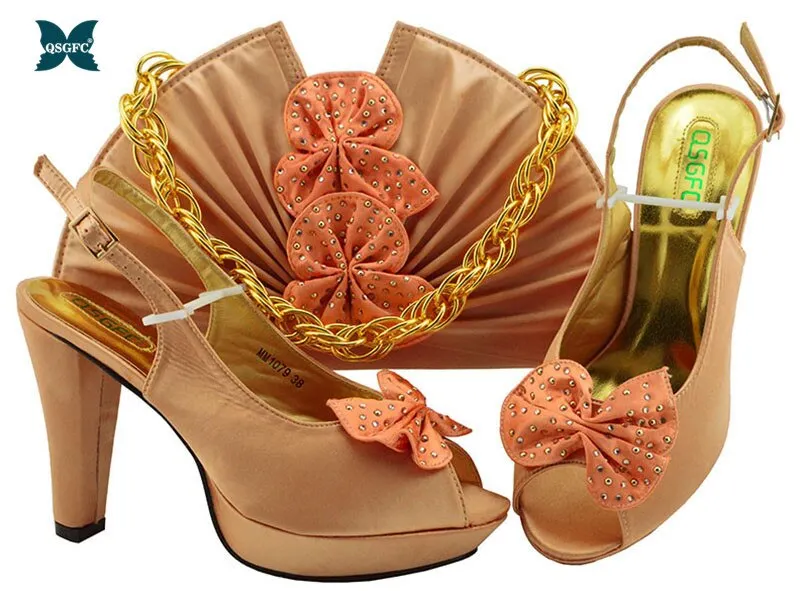 Newest Autumn Italian design Ladies Shoes with Matching Bag High Quality African Nigeria Shoe and Bag set in Yellow Color