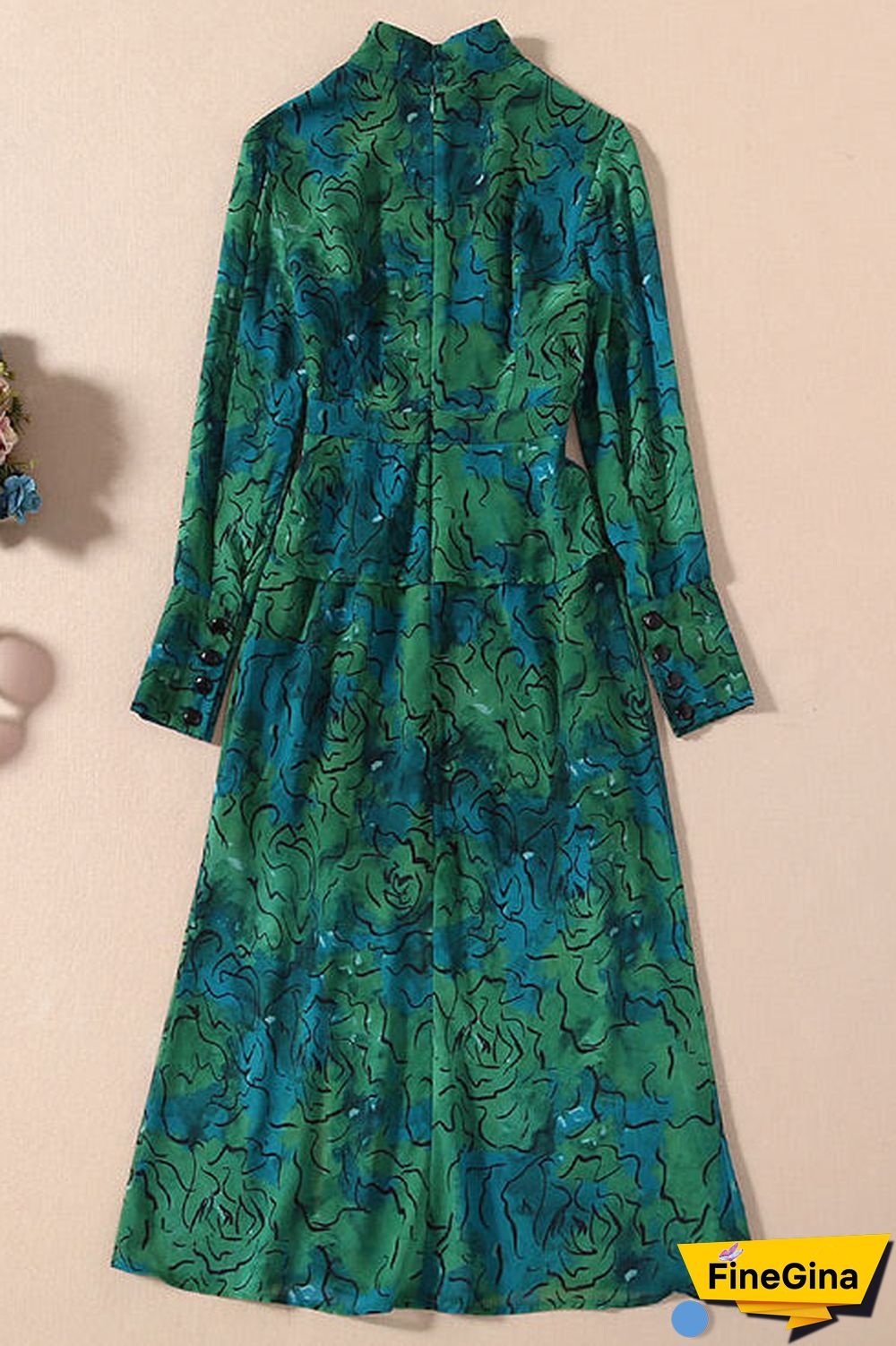 Green Floral Lantern Sleeve Kate Middleton Dress