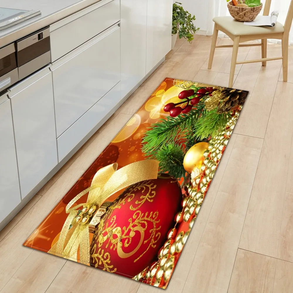 Christmas Kitchen Mat Rectangle Entrance Doormat Bedroom Home Floor Decoration Living Room Carpet Hallway Bathroom Anti-slip Rug