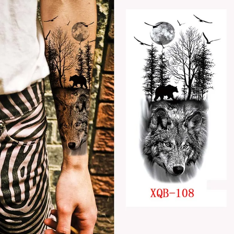 Sdrawing Forest Animal Temporary Tattoos for Men Wolf Tattoo Stickers Tiger Skull Skeleton Fake Tattoo for Women Arm Sleave