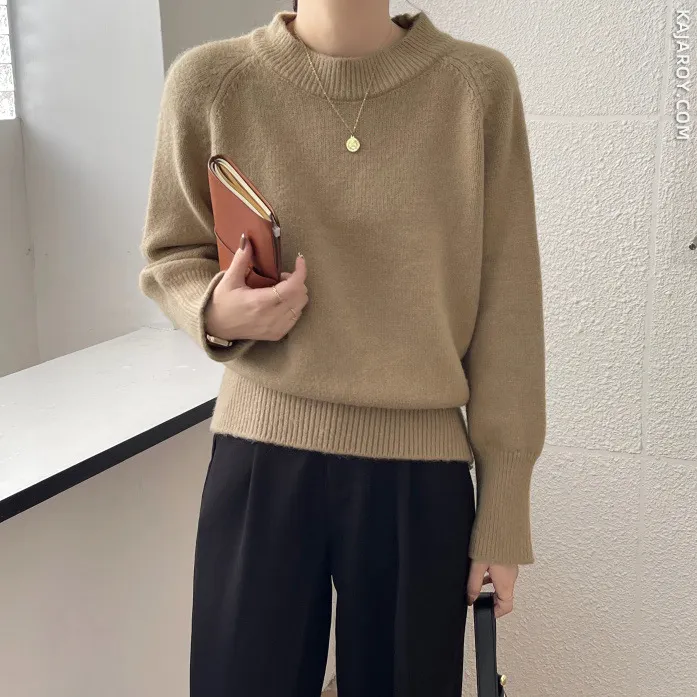 Churchf Churchf Collar Soft Waxy Sweater Female Autumn Winter Soft Waxy Lazy Wind Outside Wear Set Head Sweater Inside Build Design Sense Niche Top