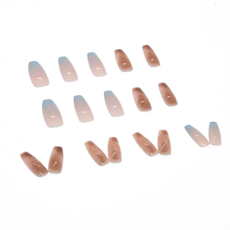 Finished Coffin Fake Nail Mottling Long Jelly Nail Gradient Color Full Cover Press on False Nails for Women Girl DIY Nail Salon-Nail Inspo