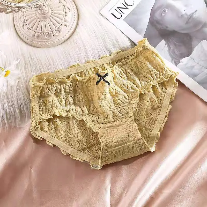 French Sexy Panties Plus Size Women's Cotton Underwear Girls Fashion Comfort Briefs Sexy Lace Underpants Female Bow Lingerie