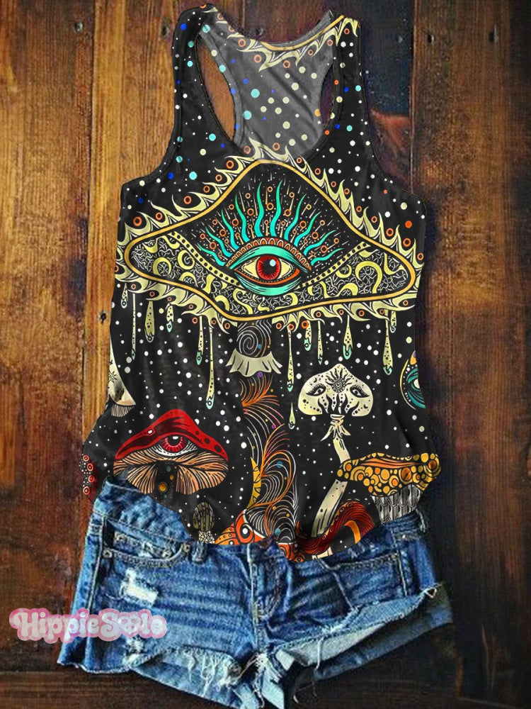 Women&rsquo;s Retro Hippie Tree Of Life Mushroom Print Tank Top / S
